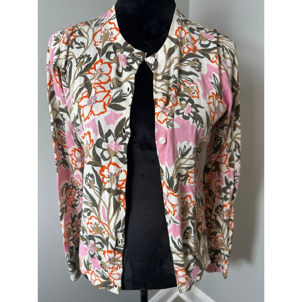 Ann Taylor Factory Cardigan M Floral Botanical Boho Button Front Lightweight NWT